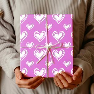 Papel De Presente Elegante Minimalista Corações Ocos   Orquídea Rosa