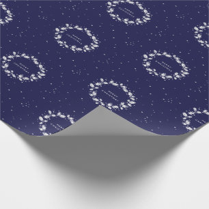 Papel De Presente Elegante Mínimo Marinho Azul Holly Wreath