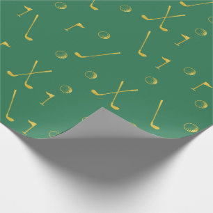 Papel De Presente Elegante Moderno Dourado Golfe Padrão Verde