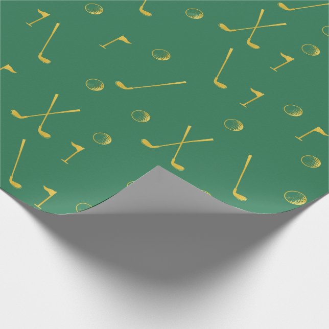 Papel De Presente Elegante Moderno Dourado Golfe Padrão Verde (Ponta)