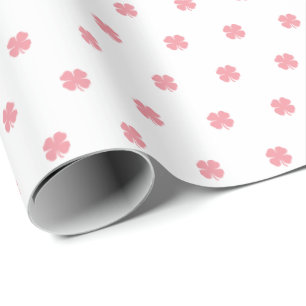 Papel De Presente Elegante Moderno Padrão de Trevo da Sorte Rosa Fes