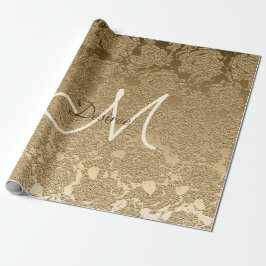 Papel De Presente Elegante Monograma Dourado Modern Girly Floral