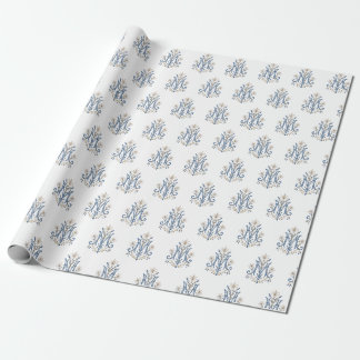 Papel De Presente Elegante Monograma Mariano com Flor-de-Lis Católic