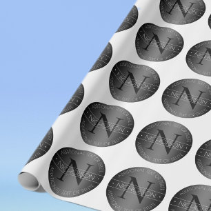 Papel De Presente Elegante Monograma Moderno com Sombreado Preto e B