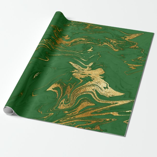 Papel De Presente Elegante na moda de ouro e mármore verde moderno (Desenrolado)