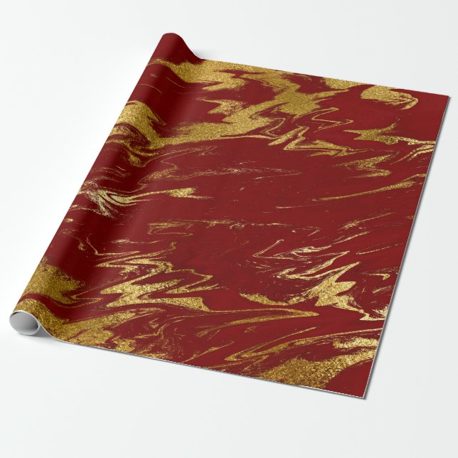 Papel De Presente Elegante na moda de ouro e mármore vermelho (Desenrolado)