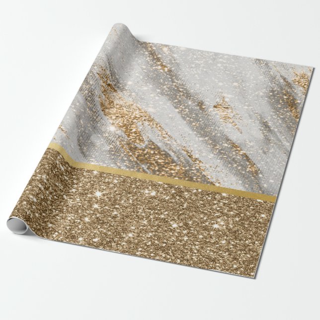 Papel De Presente Elegante Na moda Dourado Brilhante (Desenrolado)