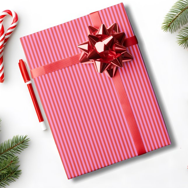 Papel De Presente Elegante Na Moda Listrado Vermelho Rosa Natal Feri (Criador carregado)