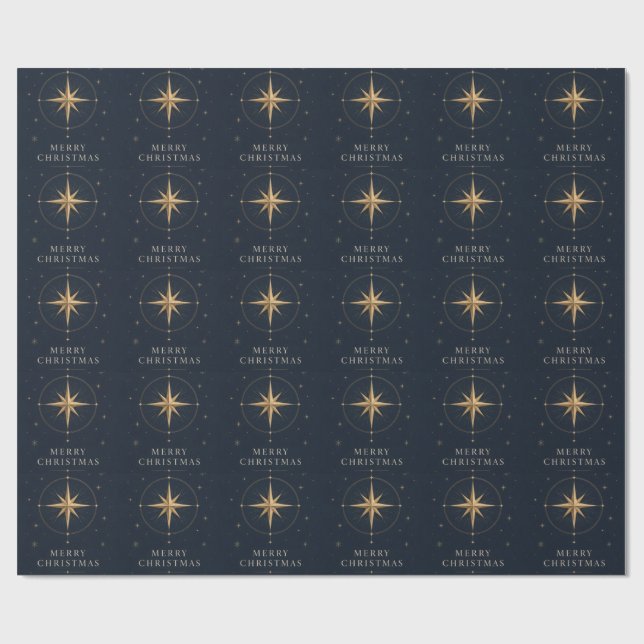 Papel De Presente Elegante Natal Celestial, estilo Midnight Navy (Aberto)