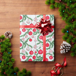 Papel De Presente Elegante Natal em Aquarela Vermelho e Verde