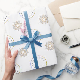 Papel De Presente Elegante Natal Feliz Dourado e Estrela Prateada & 