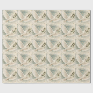 Papel De Presente Elegante Natal Pombo ,Paz na Terra estilo Branco