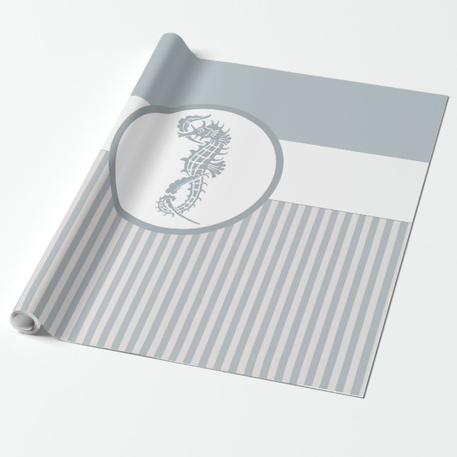Papel De Presente Elegante Náutico Clássico Azul-Marinho (Desenrolado)