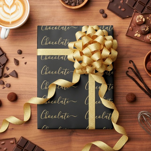 Papel De Presente Elegante Negócios de Chocolate em Rótulo Dourado e (Criador carregado)