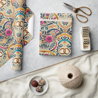 Papel De Presente Elegante Noivado com Tons de Joias e Anéis Entrela