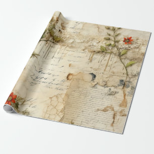 Papel De Presente Elegante Nota de Amor Floral Vintage