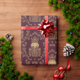 Papel De Presente Elegante Noz Nutcracker Natal Damask