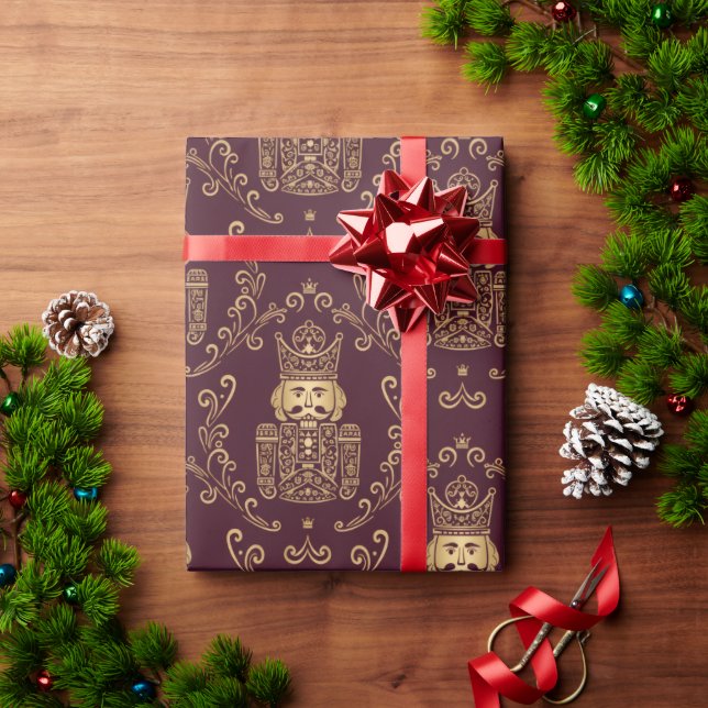 Papel De Presente Elegante Noz Nutcracker Natal Damask (Presente de Natal)