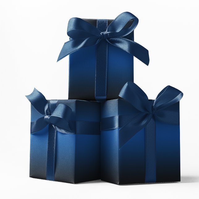 Papel De Presente Elegante Ombre Azul Escuro e Preto (Elegant Deep Blue and Black Ombre Wrapping Paper)