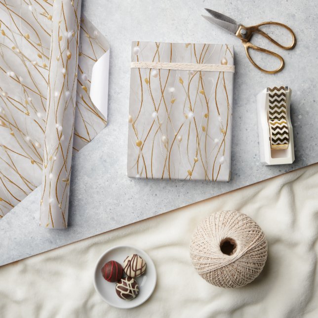 Papel De Presente Elegante Padrão Abstrato Branco com Brilho Pérola  (Artesanato)
