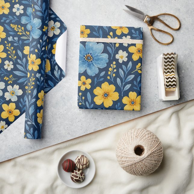 Papel De Presente Elegante Padrão Artístico Floral Francês Chic Desp (Artesanato)
