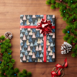 Papel De Presente Elegante padrão de árvores de Natal em pêssego e p