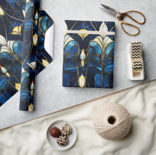 Papel De Presente Elegante padrão de falso vidro manchado de lótus d