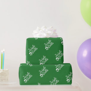 Papel De Presente Elegante Padrão de Sino de Natal Verde Tradicional