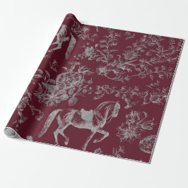 Papel De Presente Elegante Padrão Floral Cinza Borgonha Vintage Cava