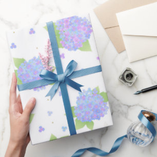 Papel De Presente Elegante padrão floral de Hortênsia Azul e Roxo