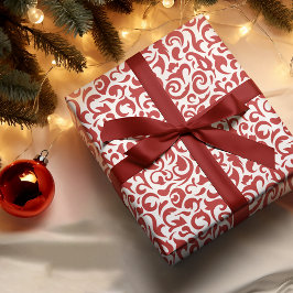 Papel De Presente Elegante padrão floral em Damasco vermelho escuro