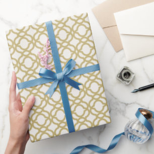Papel De Presente Elegante Padrão Quatrefoil Dourado Moderno Casamen