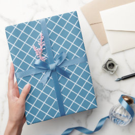 Papel De Presente Elegante Padrão Xadrez Azul Teal e Branco