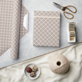 Papel De Presente Elegante padrão xadrez cinza bege marrom branco