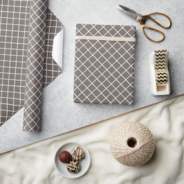 Papel De Presente Elegante padrão xadrez cinza marrom bege branco
