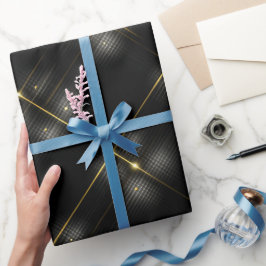 Papel De Presente Elegante padrão xadrez de carvão luxuoso em preto 