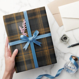 Papel De Presente Elegante padrão xadrez de carvão luxuoso em preto 
