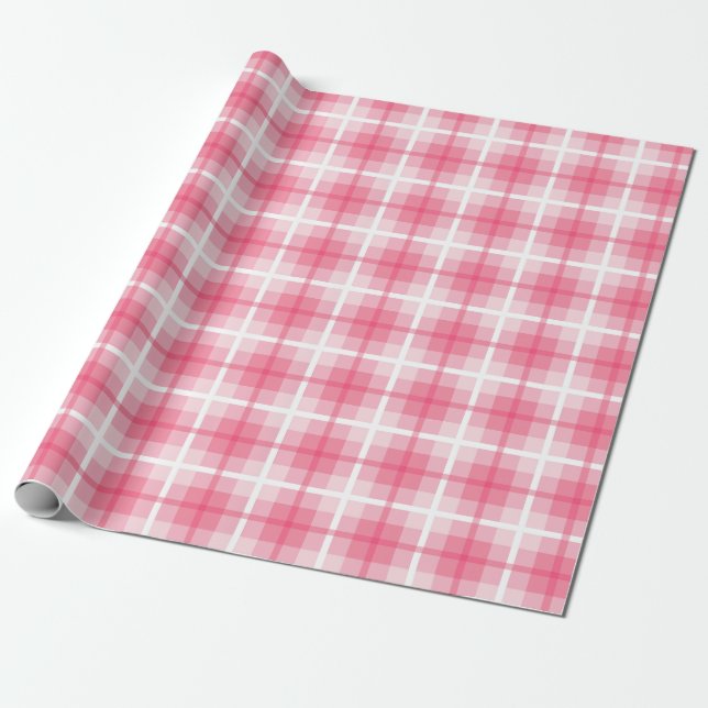 Papel De Presente Elegante Padrão Xadrez De Vermelho Rosa Branco (Desenrolado)