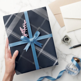 Papel De Presente Elegante padrão xadrez em grade de luxo azul marin
