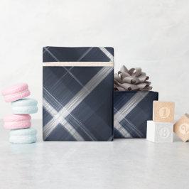 Papel De Presente Elegante padrão xadrez em grade de luxo azul marin