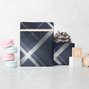 Papel De Presente Elegante padrão xadrez em grade de luxo azul marin