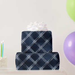 Papel De Presente Elegante padrão xadrez em grade de luxo azul marin