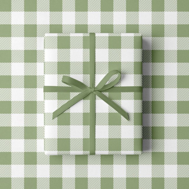 Papel De Presente Elegante padrão xadrez verde sálvia (Sage Green White Plaid Pattern Wrapping Paper)