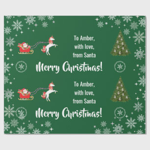 Papel De Presente Elegante Papais noeis Xmas Sleigh Unicorn Personal