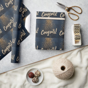 Papel De Presente Elegante "Parabéns!" Saudação com o Ouro Confetti