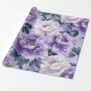 Papel De Presente Elegante Pastel Purple Peony Floral Design