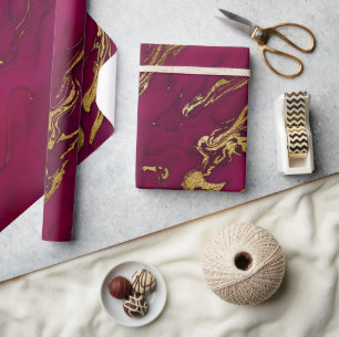 Papel De Presente Elegante Pedra de Mármore Rosa e Dourado de Outono