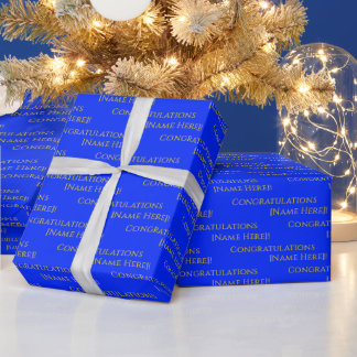 Papel De Presente Elegante Personalizado Amarelo Dourado em Azul Vib