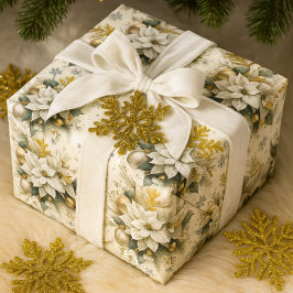 Papel De Presente Elegante Poinsettia Branca Festa de Natal & Casame