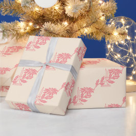 Papel De Presente Elegante Poinsettia de Natal Rosa Vintage em Vela